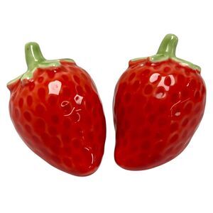 Strawberry Salt And Pepper Shakers Hand Painted Cottage Core Whimsical Farmhouse